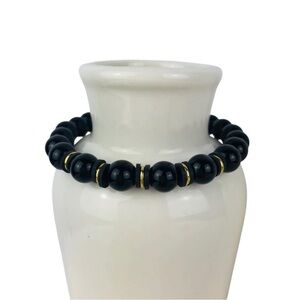 GEMSTONE | Mens Womens Unisex Gemstone Onyx Black Beaded Bracelet